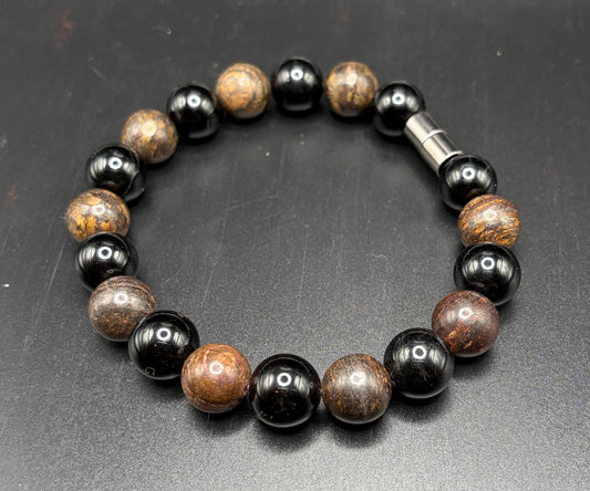 12mm Bronzite and Black Onyx Bracelet