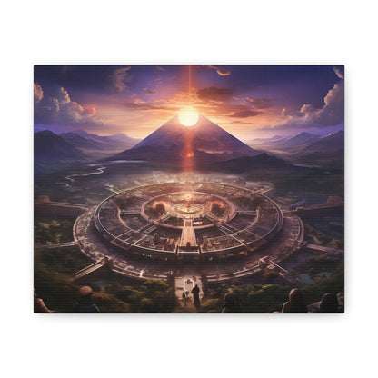 Ancient Mayan Temple With Mountain and Sunset Canvas Spiritual Decor