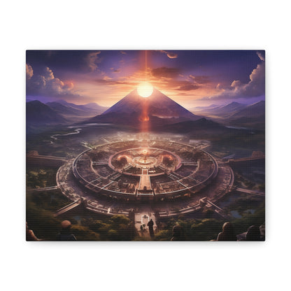Ancient Mayan Temple With Mountain and Sunset Canvas Spiritual Decor