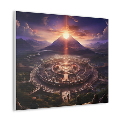 Ancient Mayan Temple With Mountain and Sunset Canvas Spiritual Decor