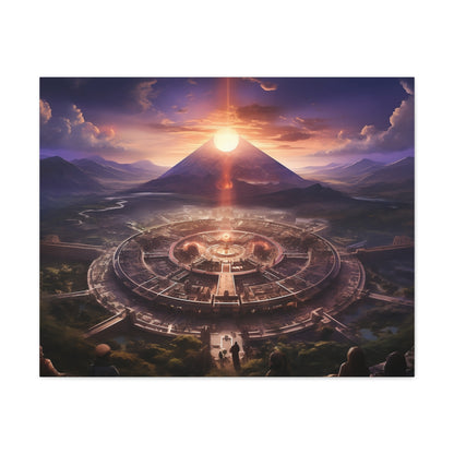 Ancient Mayan Temple With Mountain and Sunset Canvas Spiritual Decor