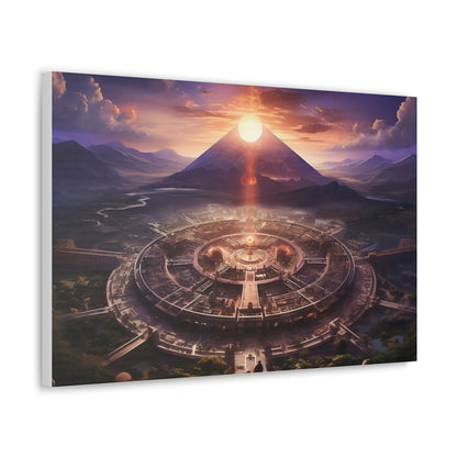 Ancient Mayan Temple With Mountain and Sunset Canvas Spiritual Decor