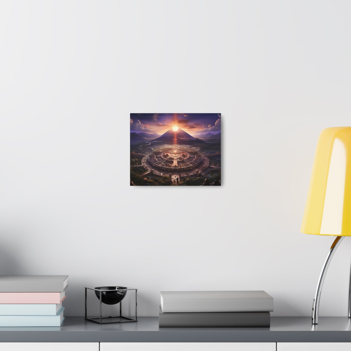 Ancient Mayan Temple With Mountain and Sunset Canvas Spiritual Decor