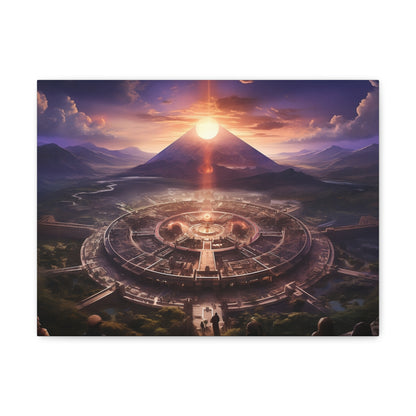 Ancient Mayan Temple With Mountain and Sunset Canvas Spiritual Decor