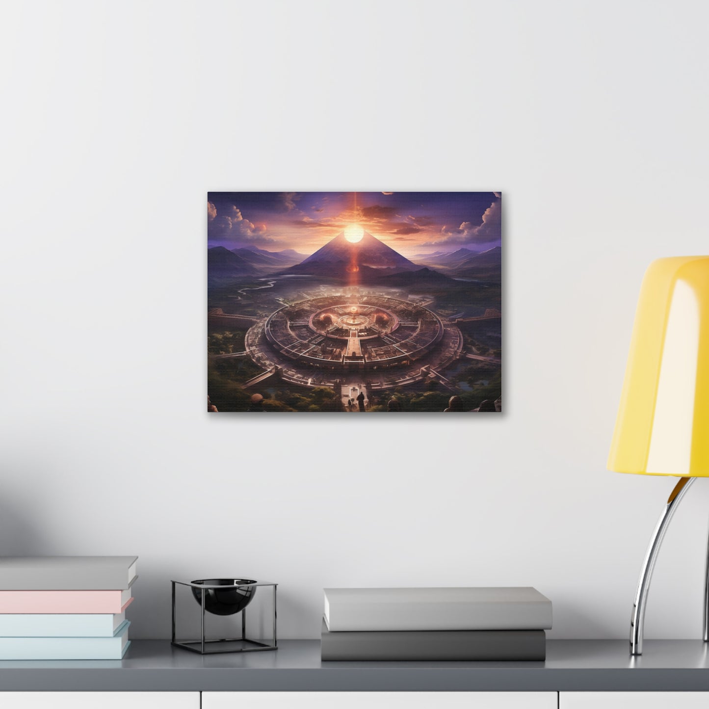 Ancient Mayan Temple With Mountain and Sunset Canvas Spiritual Decor