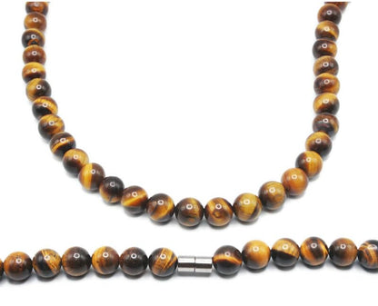Men's Healing Crystal Necklace - 16/19/24/30 Inch Beaded Chains with 6/8/10/12/14/16mm Gemstones Handmade in USA