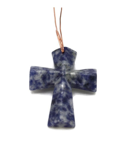 Gemstone Pendants Healing Crystal Crosses with Copper Wire for Necklace