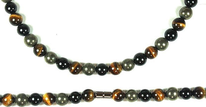 Men's Healing Crystal Necklace - 16/19/24/30 Inch Beaded Chains with 6/8/10/12/14/16mm Gemstones Handmade in USA
