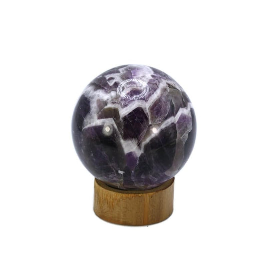 Auras By Osiris Crystal Sphere with Handmade Bamboo Stand - Artisan Crafted Gemstone Orb for Healing and Decoration