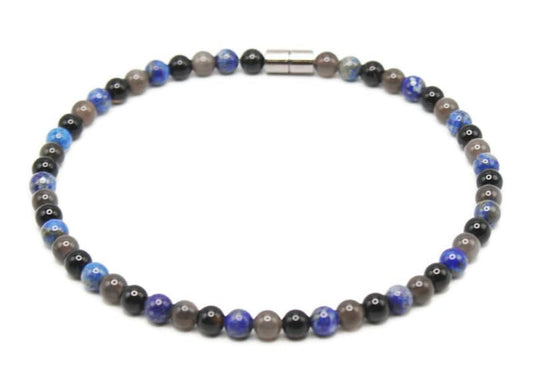 6mm Gemstone Necklace For Men/Women Multiple Crystal Patterns (12, 01: Lapis Onyx Obsidian)