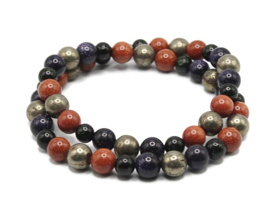 Goldstone & Pyrite Necklace – Handmade Gemstone Beaded Necklace for Protection, Confidence & Abundance