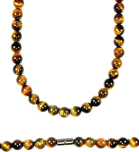 Gemstone Jewelry for Men Women Beaded Necklaces for Energy and Spiritual Protection (16, 01: Yellow Tiger (8mm))