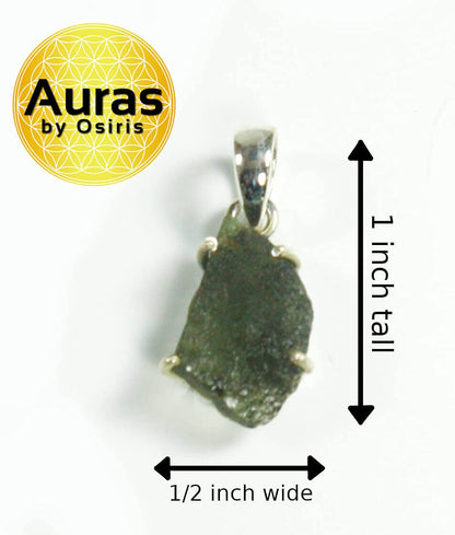 17” Genuine Moldavite Necklace – Authentic Meteorite Crystal Pendant on Sterling Silver Snake Chain (Men & Women)