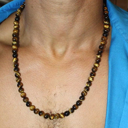 Gemstone Jewelry for Men Women Beaded Necklaces for Energy and Spiritual Protection (16, 01: Yellow Tiger (8mm))