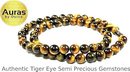 Handmade Yellow Tiger Eye Crystal Necklace - Grounding Genuine Gemstone Beaded Mala | Willpower, Protection, Prosperity Choker - Jewelry Gift for Mens, Womens | 8mm Beads, 19