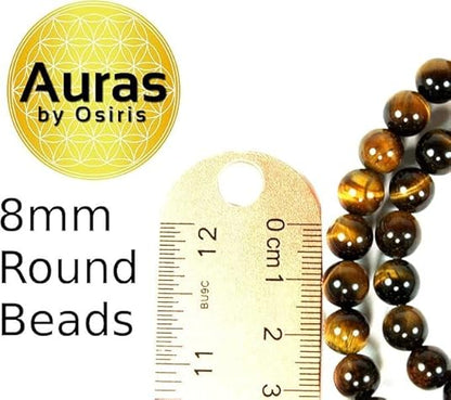 Auras by Osiris Handmade Yellow Tiger Eye Crystal Necklace - Grounding Genuine Gemstone Beaded Mala | Willpower, Protection, Prosperity Choker - Jewelry Gift for Mens, Womens | 8mm Beads, 19