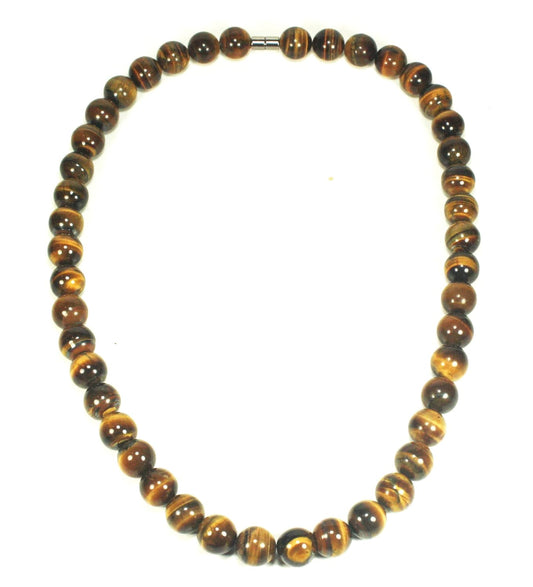Men’s Tiger Eye Necklace – 14mm Large Beaded Healing Crystal Necklace – 24 Inch Prosperity & Anti-Depression Jewelry