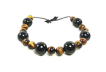 AURAS BY OSIRIS - Handmade Onyx And Tiger Eye Bracelet - Fits Any Size Wrist - Large Powerful Stones - For Men