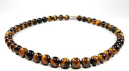 Auras by Osiris Handmade Yellow Tiger Eye Crystal Necklace - Grounding Genuine Gemstone Beaded Mala | Willpower, Protection, Prosperity Choker - Jewelry Gift for Mens, Womens | 8mm Beads, 19