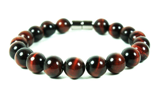 Red Tiger Eye Bracelet Men/Women easy lock Clasps (Natural Gemstone Bracelets for Men)