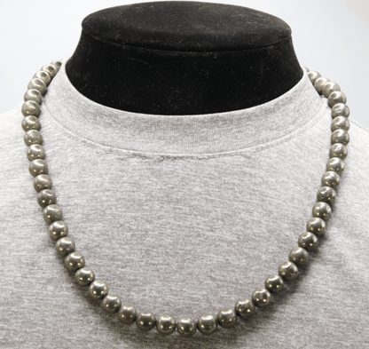Genuine Pyrite Necklace – 8mm Beaded Prosperity Jewelry | Protection Stone Gift for Men & Women