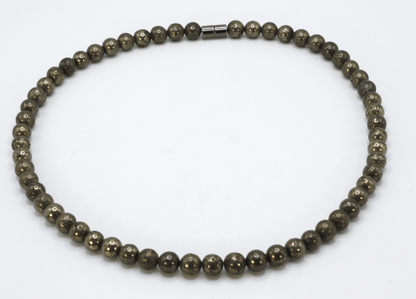 Genuine Pyrite Necklace – 8mm Beaded Prosperity Jewelry | Protection Stone Gift for Men & Women