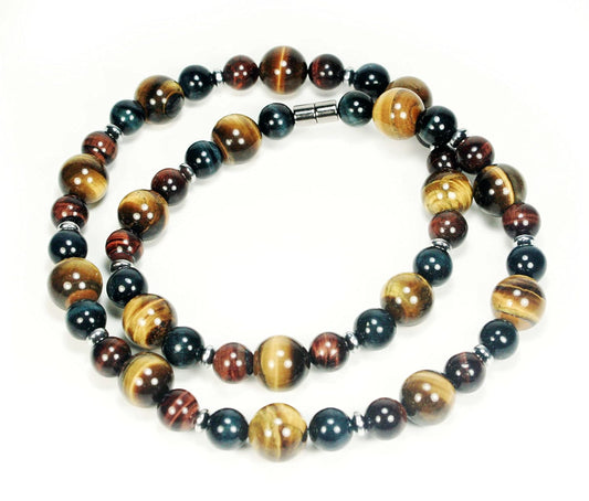 AURAS BY OSIRIS – Tiger’s Eye Necklace for Men & Women – Long Beaded Gemstone Necklace with Easy Lock Clasp