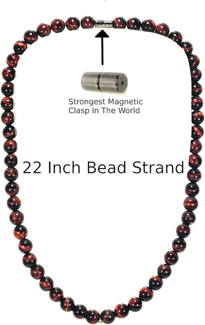 Auras by Osiris – Red Tiger Eye Beaded Necklace for Men & Women – 22 Inch Healing Crystal Jewelry with Easy-Lock Clasp