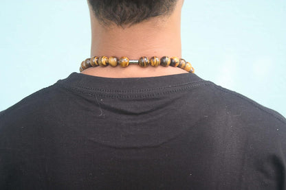 Men’s Tiger Eye Necklace – 14mm Large Beaded Healing Crystal Necklace – 24 Inch Prosperity & Anti-Depression Jewelry