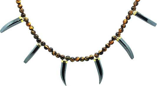 Mens Beaded Necklace - Tiger Tooth Necklace - Tiger Claw Necklace - Wolf Tooth Necklace - Wolf Claw Necklace (Tiger Tooth Necklace Yellow)