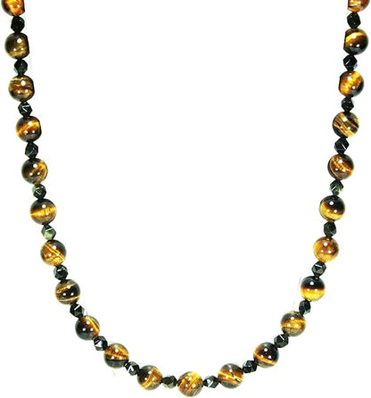 Auras by Osiris – Tiger Eye Beaded Necklace for Men – Handmade in USA – Tiger Eye & Obsidian Crystals – Easy Lock Clasp – Good Luck, Confidence & Protection