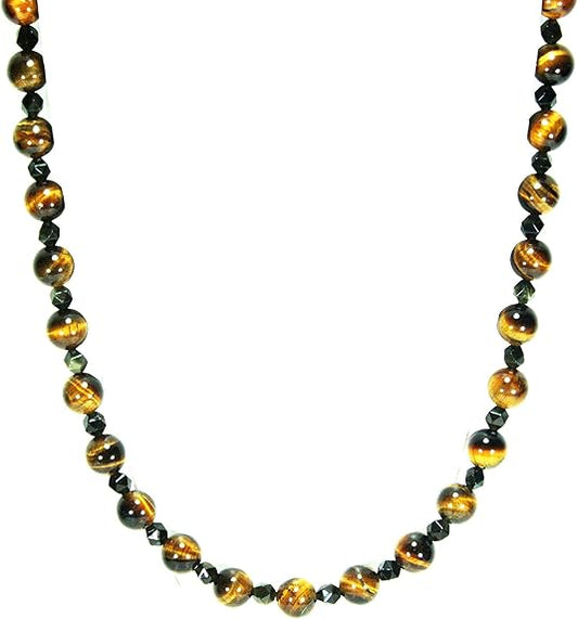 Auras by Osiris – Tiger Eye Beaded Necklace for Men – Handmade in USA – Tiger Eye & Obsidian Crystals – Easy Lock Clasp – Good Luck, Confidence & Protection