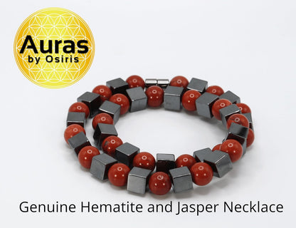 Auras By Osiris Men’s Gemstone Necklace – Handmade 12mm Round & Cube Bead Crystal Jewelry – 19, 24 & 30 Inch Protection & Positive Energy