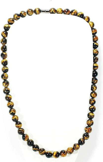 Auras by Osiris - Tiger Eye Beaded Necklace For Men - World Class Durability & Easy Lock Clasp - Good Luck - Confidence - Handmade in USA Tiger Eye 10mm)
