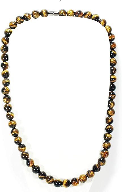 Auras by Osiris - Tiger Eye Beaded Necklace For Men - World Class Durability & Easy Lock Clasp - Good Luck - Confidence - Handmade in USA Tiger Eye 10mm)