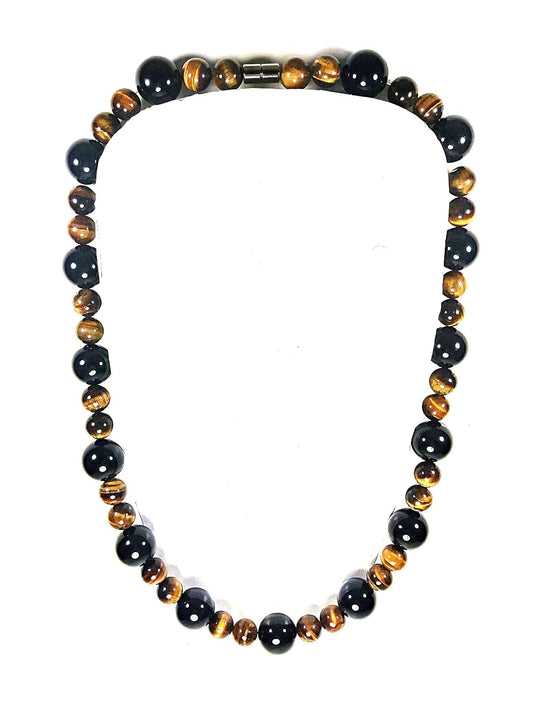 Mens Beaded Necklace - Tiger Eye Necklace - Black Onyx Necklace - Karma Protection Necklace - Anti Depression - Crystal Healing Gemstone Talisman