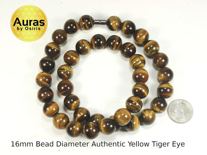 Men’s Tiger Eye Necklace – 24” Large 16mm Beaded Prosperity & Healing Crystal Jewelry