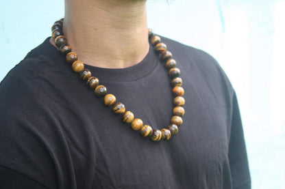 Men’s Tiger Eye Necklace – 24” Large 16mm Beaded Prosperity & Healing Crystal Jewelry