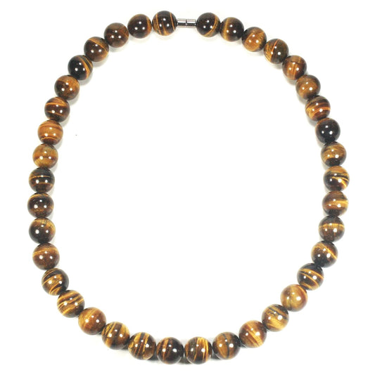 Men’s Tiger Eye Necklace – 24” Large 16mm Beaded Prosperity & Healing Crystal Jewelry