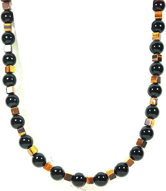 Auras by Osiris - Onyx and Tiger Eye Beaded Necklace For Men - World Class Durability & Easy Lock Clasp - Aura Shielding - Confidence - Handcrafted by Master Shaman