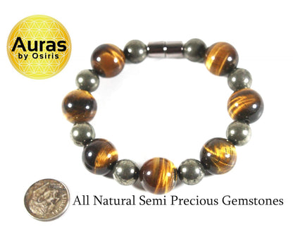 Tiger Eye Bracelet For Men/Women - Pyrite Bracelet - Strong easy lock Clasp - Prosperity Crystals Bracelet - Luxury Tiger Eye Jewelry