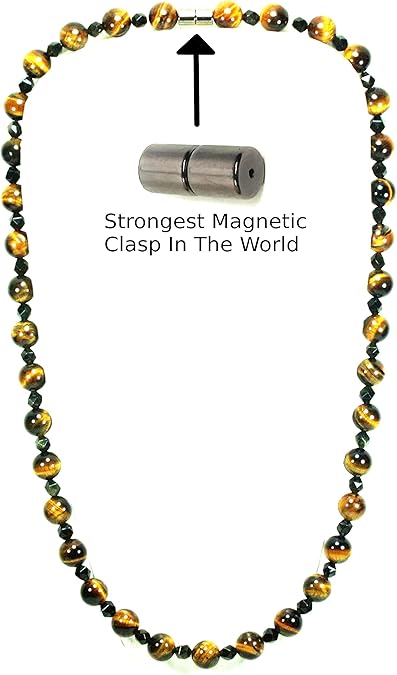 Auras by Osiris – Tiger Eye Beaded Necklace for Men – Handmade in USA – Tiger Eye & Obsidian Crystals – Easy Lock Clasp – Good Luck, Confidence & Protection
