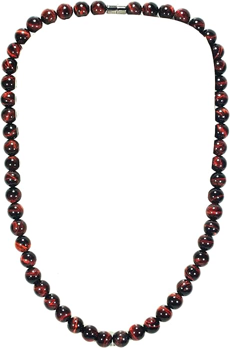 Auras by Osiris – Red Tiger Eye Beaded Necklace for Men & Women – 22 Inch Healing Crystal Jewelry with Easy-Lock Clasp