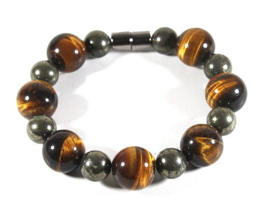 Tiger Eye Bracelet For Men/Women - Pyrite Bracelet - Strong easy lock Clasp - Prosperity Crystals Bracelet - Luxury Tiger Eye Jewelry