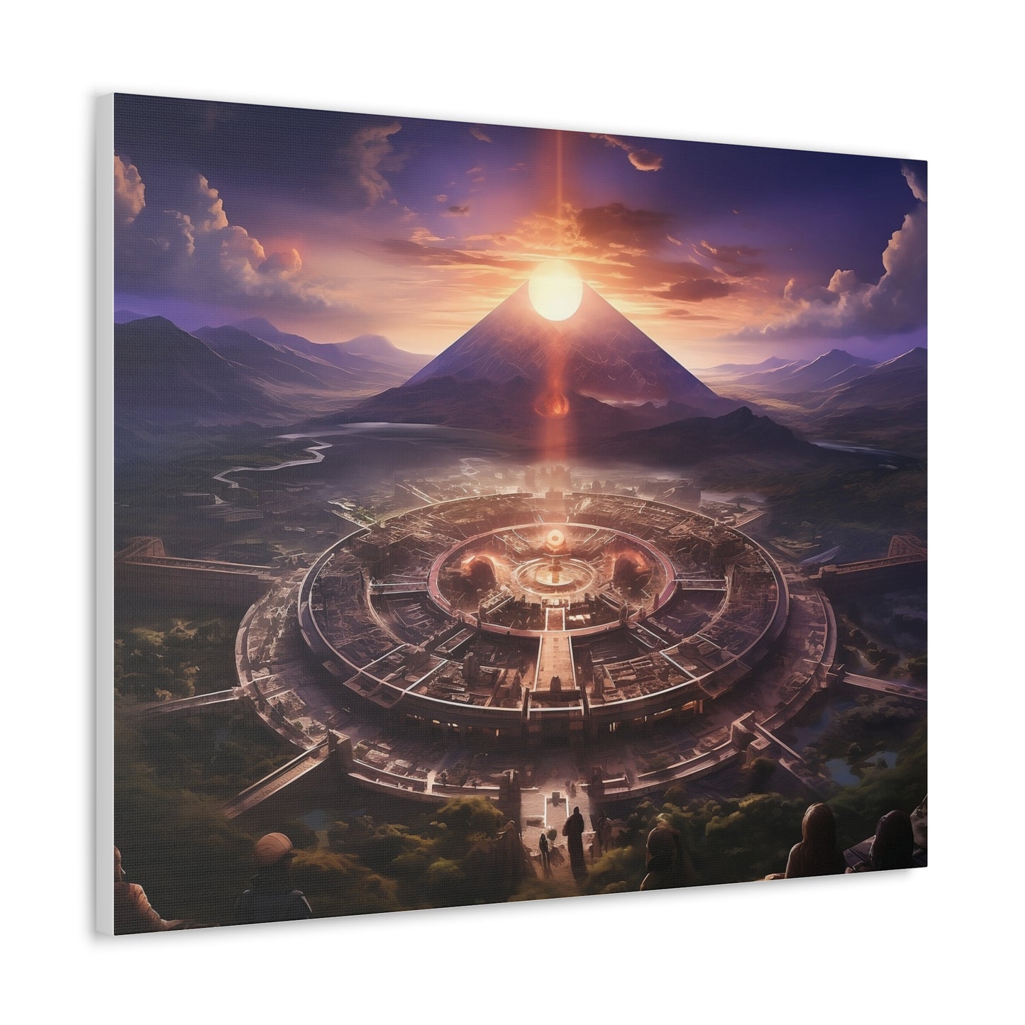 Ancient Mayan Temple With Mountain and Sunset Canvas Spiritual Decor
