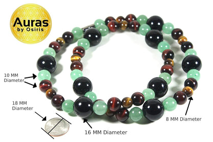 African Tribal Necklace for Men – 25 Inch Long Beaded Gemstone Necklace with Onyx, Green Jade Aventurine, Red & Yellow Tiger Eye – Handmade Spiritual Jewelry