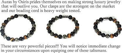 Auras by Osiris Triple Protection Bracelet - Black Tourmaline- Tiger Eye - Pyrite - Luxury Jewelry - Durable Bracelets