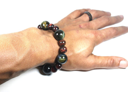 AURAS BY OSIRIS - Blue Tiger Eye - Red Tiger Eye Bracelet For Men And Women- Mala Bracelet - Yoga Bracelet - Gemstone Bracelet - African Jewelry