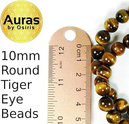 Auras by Osiris - Tiger Eye Beaded Necklace For Men - World Class Durability & Easy Lock Clasp - Good Luck - Confidence - Handmade in USA Tiger Eye 10mm)