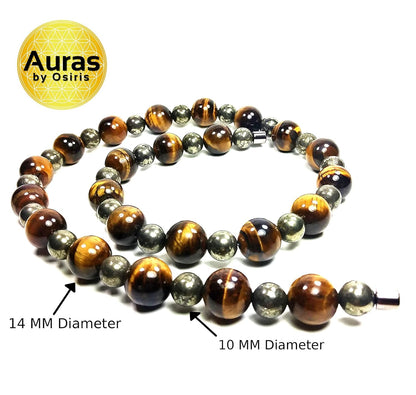 Handmade Tiger Eye & Pyrite Necklace for Men – Prosperity, Grounding & Protection Beaded Mala – 22”